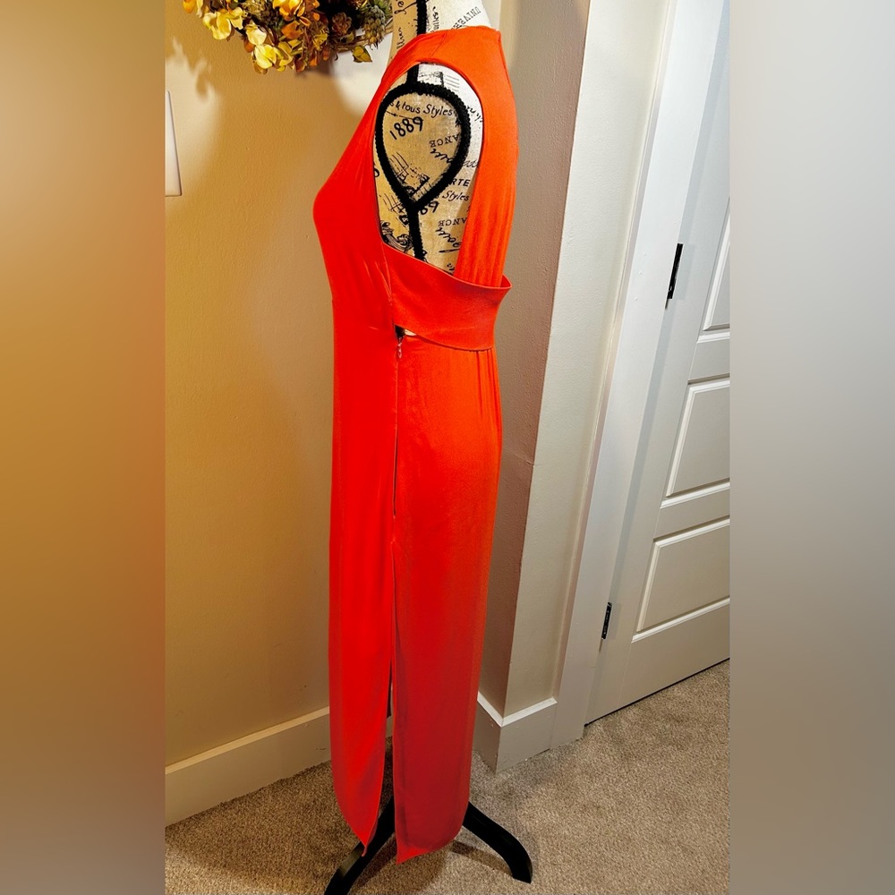 ALC High Side Slit  Sleeveless Midi  Sheath Dress in Vibrant Orange  Sz 4 - Picture 9 of 13